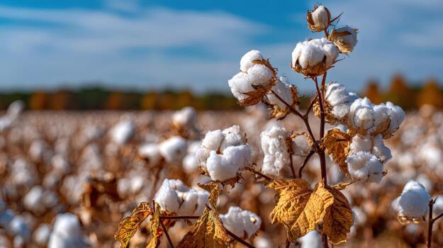 Close-Up of Cotton Field with Bolls Ready for Harvest on a Sunny Day photo