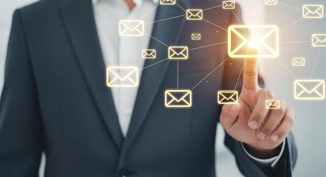 Businessman Interacting with Digital Email Network, Illustrating Modern Communication and Connectivity Solutions photo