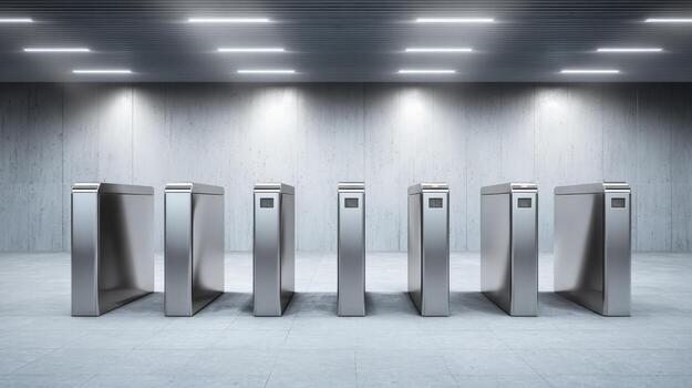 Modern Security Turnstiles in a Brightly Lit Interior Space Offering Controlled Access Solutions photo