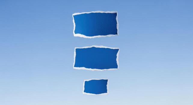 Torn Paper Frames on a Blue Sky Background Creating an Abstract Art Concept for Design photo