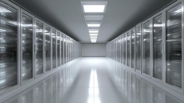 Data Center Server Room Rows of Computer Servers for IT, Networking, and Cloud Computing Infrastructure photo