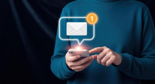 Email Notification on Mobile Device with Person, Representing Digital Communication and Connectivity photo