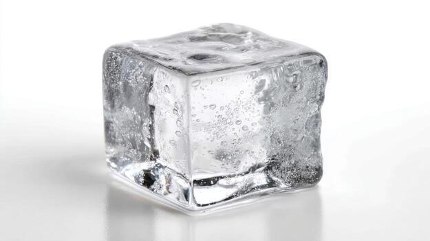 macro Disparo de soltero hielo cubo con reflexiones, ideal para comida y bebida conceptos foto