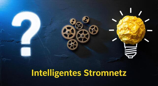 Concept Illustration Question Mark Transforms into Gears and Light Bulb Representing Smart Grids and Innovation photo