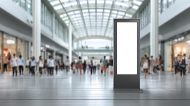 Blank Advertisement Display in Modern Shopping Mall, Advertising Space for Retail Marketing and Promotion photo