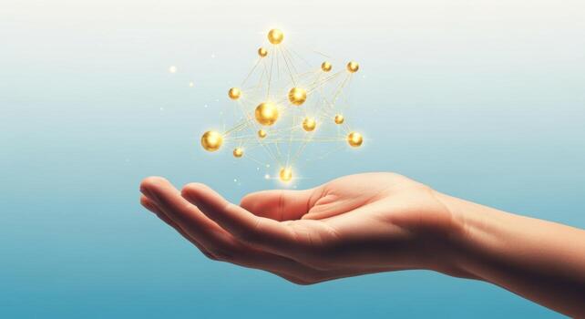 Hand Holding Golden Abstract Network Innovation, Technology, Connectivity, and Modern Solutions Concept photo