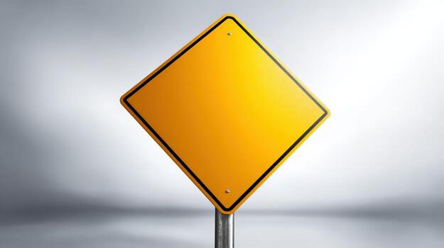 Blank Yellow Diamond Sign on a Post for Custom Message, Alert, or Notification photo