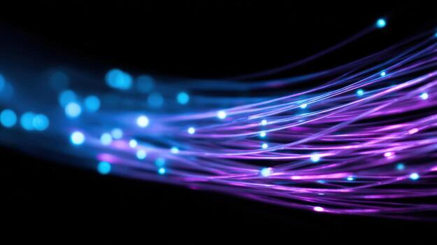 fibra óptico cables con brillante luces alta velocidad datos transmisión y red infraestructura concepto foto