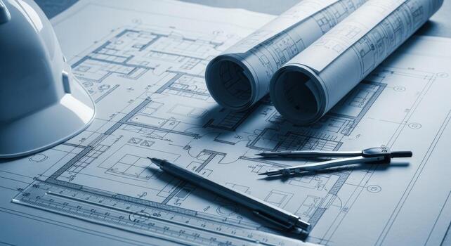 Architectural Blueprints and Drafting Tools A Detailed View of Design Planning and Engineering photo