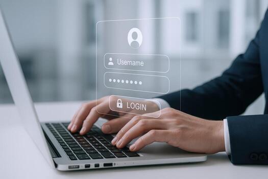Secure Login Interface on Laptop Authentication and Access with User Credentials and Data Security photo