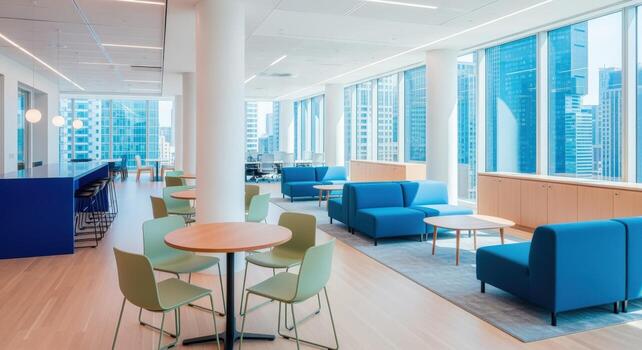 Bright and Modern Open-Plan Office Space with City Views and Collaborative Work Areas photo