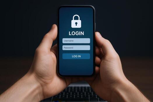 Secure Mobile Login Authentication on Smartphone Display with Lock Icon, Username and Password Fields photo