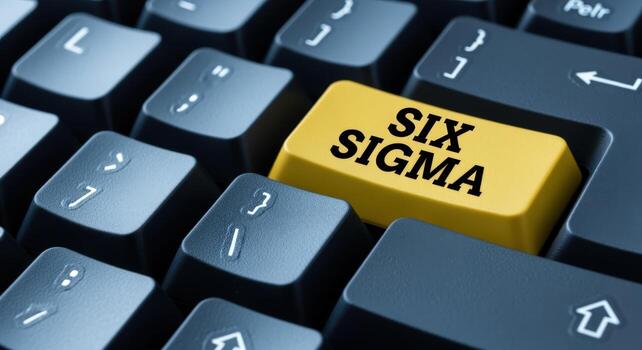 Keyboard Closeup Featuring a Yellow Key with the Text Six Sigma for Business Management Concepts photo