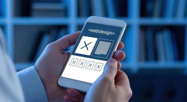 Web Design App Development on Mobile Device held by Person showcasing UX UI photo