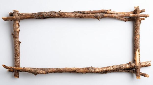 Rustic Frame Made of Natural Tree Branches, Isolated on White Background, Perfect for Textures and Mockups photo