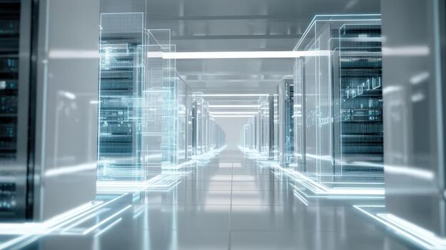 Server Room Infrastructure Modern Data Center with Network and Technology Equipment for Digital Computing photo