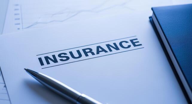 Insurance Document Close-up with Pen and Notebook Policy, Coverage, and Financial Security Concepts photo