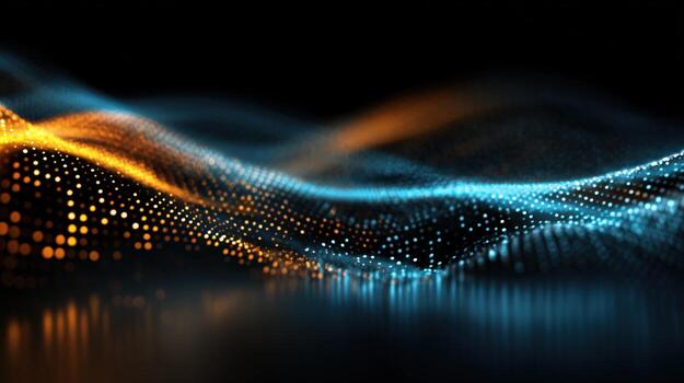 resumen datos corriente visualización con azul y naranja partículas fluido terminado oscuro antecedentes foto