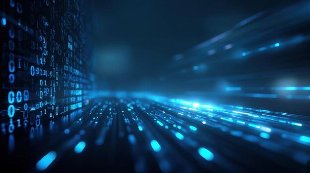 Digital Binary Code Stream Data Visualization, Futuristic Technology Background, Cyber Security and Network Transmission Concept photo
