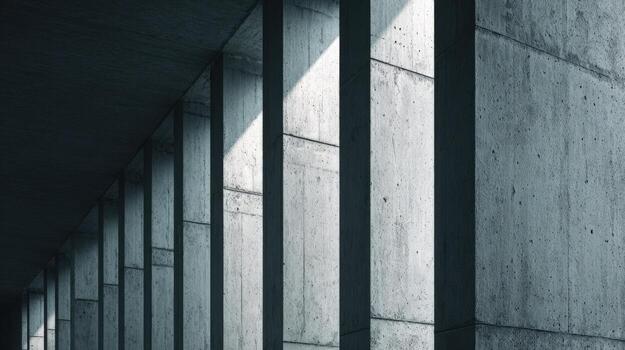 Modern Architecture Concrete Columns with Sunlight Streaming Through, Creating Strong Lines and Shadows photo