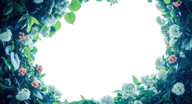 Floral Frame with Lush Greenery and White Space for Text or Design Overlay, Natural Border photo