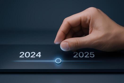 Transitioning from 2024 to 2025 Conceptual Image of Hand Adjusting Slider for New Year photo