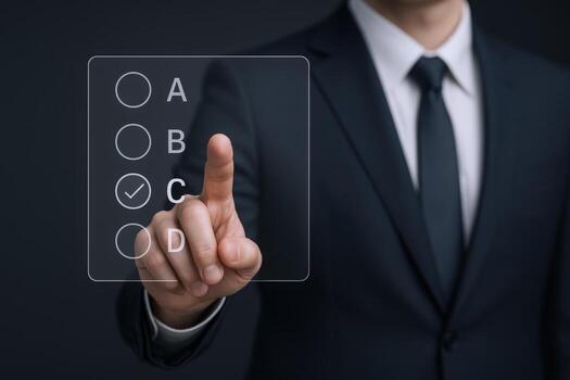 Businessman Selecting Option C on Virtual Checklist Interface for Business Decisions and Strategy photo