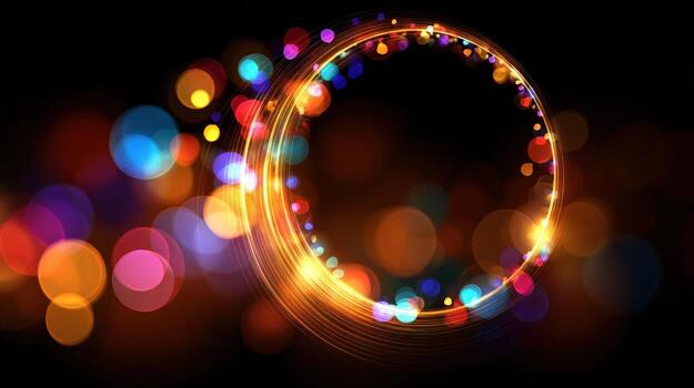 resumen brillante circulo marco con bokeh luces en oscuro fondo, festivo fiesta decoración foto