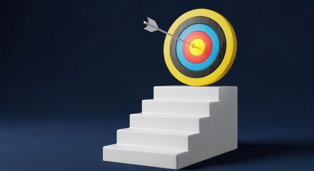 Target on Staircase Achieving Goals, Success, and Ambition on a Structured Path to Victory photo