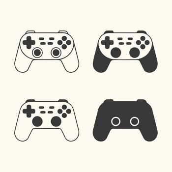 Art of four modern game controllers in a grid pattern, isolated on a light cream background, representing gaming and entertainment vector