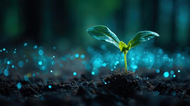 Emerging Seedling with Abstract Light Symbol of Growth, Hope, and New Beginnings in Nature photo