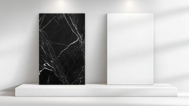Elegant Mockup Featuring a Marble Texture Design and Blank Canvas for Art or Photography Display photo