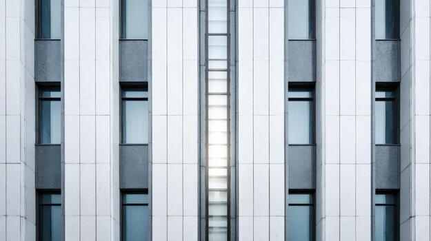 Modern architecture facade with rectangular windows and symmetrical design creating a minimalist aesthetic photo