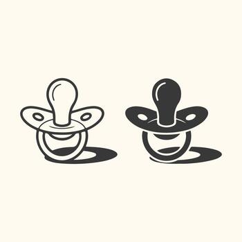 Art of two pacifier icons, one outline and one filled, isolated on a light cream background vector