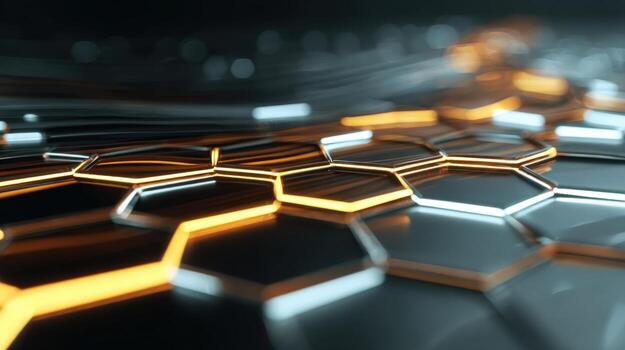 Abstract Hexagonal Surface with Glowing Edges Modern Technology and Futuristic Design Concept photo