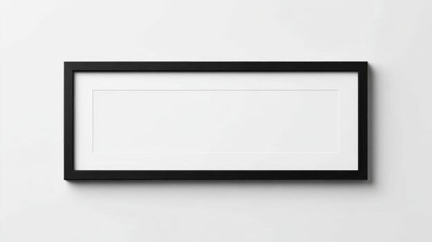 Horizontal Black Picture Frame Mockup with White Mat on a Clean White Wall for Art Display photo