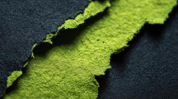 Torn Paper Revealing a Green Layer Texture and Contrast for Creative Backgrounds and Design Elements photo