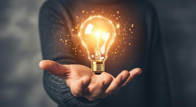 persona participación iluminado ligero bulbo representando un idea, innovación, y creativo resolución de problemas concepto foto