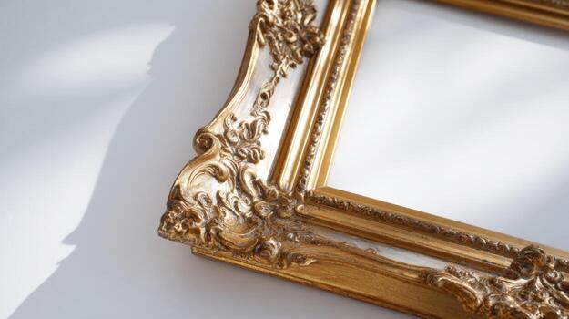 Ornate Gold Picture Frame with Decorative Details, Isolated on White Background, Perfect for Artwork Mockups photo