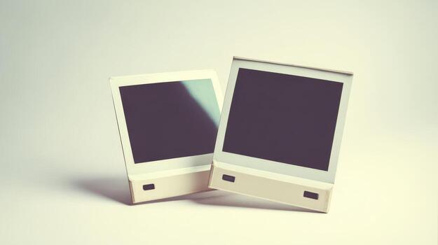 Retro Style Instant Photos with Blank Frames on a Cream Background for Nostalgic Themes