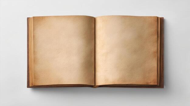 Open Antique Book with Blank Pages, Ideal for Mockups, Presentations, and Creative Projects on White Background photo