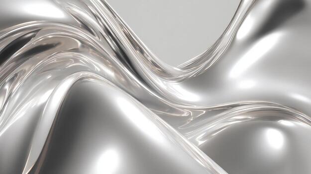 Silver Metallic Fabric Waves Abstract Background, Reflective Chrome Surface Texture, Liquid Metal Material 3D Render photo
