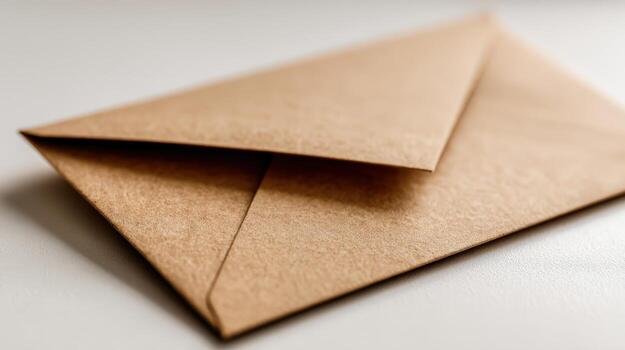 Simple Brown Kraft Envelope, Isolated on a White Background, Close-Up Communication and Correspondence photo