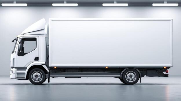 White Delivery Truck Mockup with Clean Box Design, Ready for Branding and Advertising Applications photo
