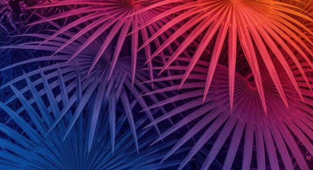 Abstract Palm Leaves Gradient Background Tropical Foliage with Vibrant Color Overlay for Modern Design photo