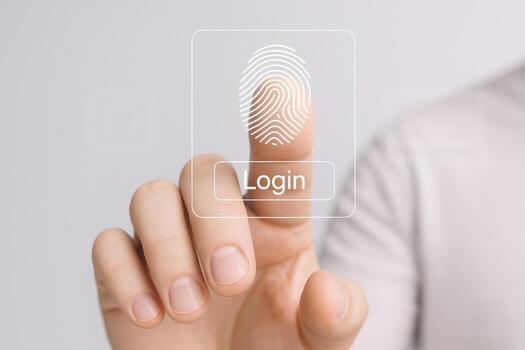 Fingerprint Biometric Scan for Authentication and Identification on a Transparent Screen with Login Option photo