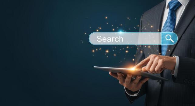 Professional Using Digital Tablet for Online Search, Business Technology and Information Retrieval Concept photo