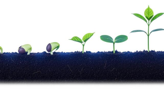 Plant Growth Stages Seed Germination to Sprout in Soil on White Background photo