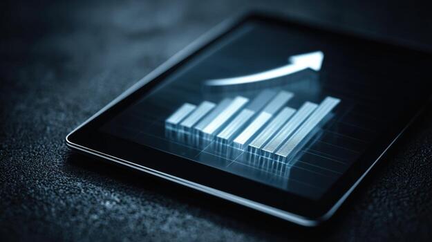 Digital Business Growth Chart on Tablet Screen Displaying Upward Trend and Positive Financial Performance photo