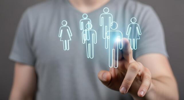 Human Resources Concept Businessman Selecting Candidates from Virtual Group in a Modern Digital Interface photo